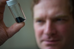 Dr. Andrew Maynard holding multi-walled carbon nanotubes